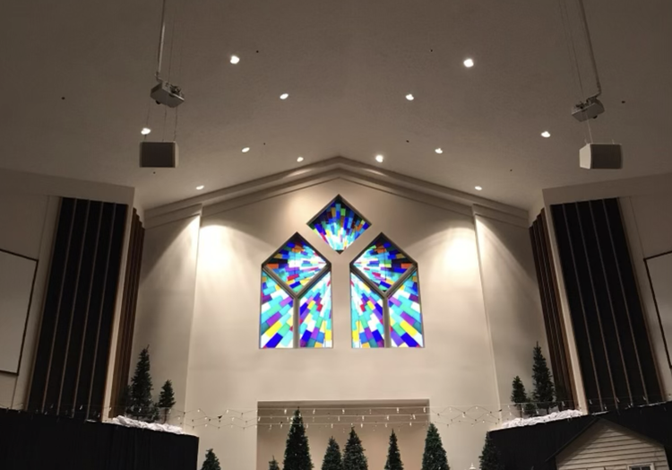 Church sanctuary stained glass with LED accents